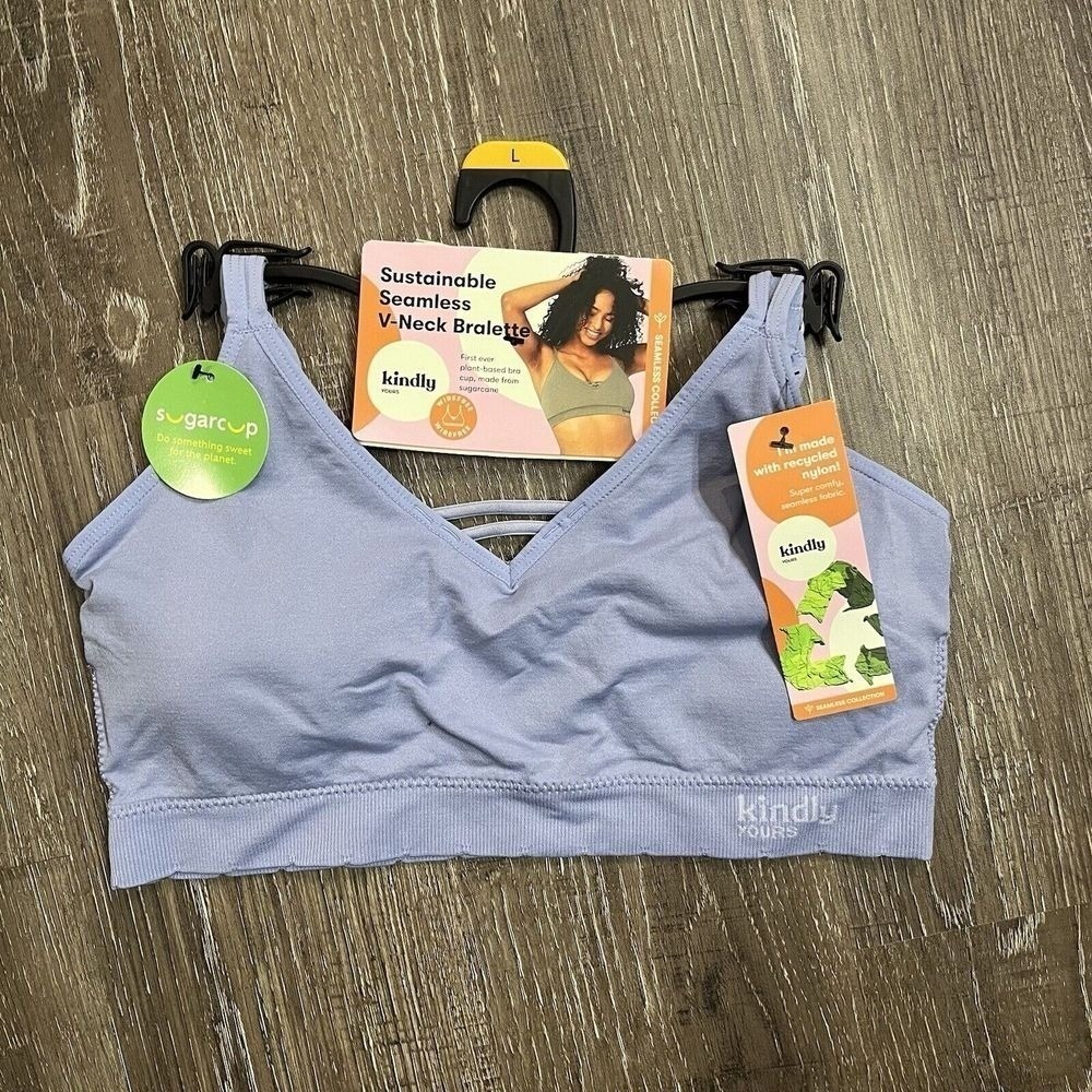Kindly Yours Women's Seamless Pullover V-Neck Bralette - Large Purple Impression